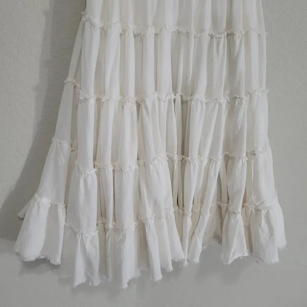 Ing White Tiered Cotton Skirt Size S Ruffle Boho Cottagecore Midi Below Knee - Picture 12 of 12